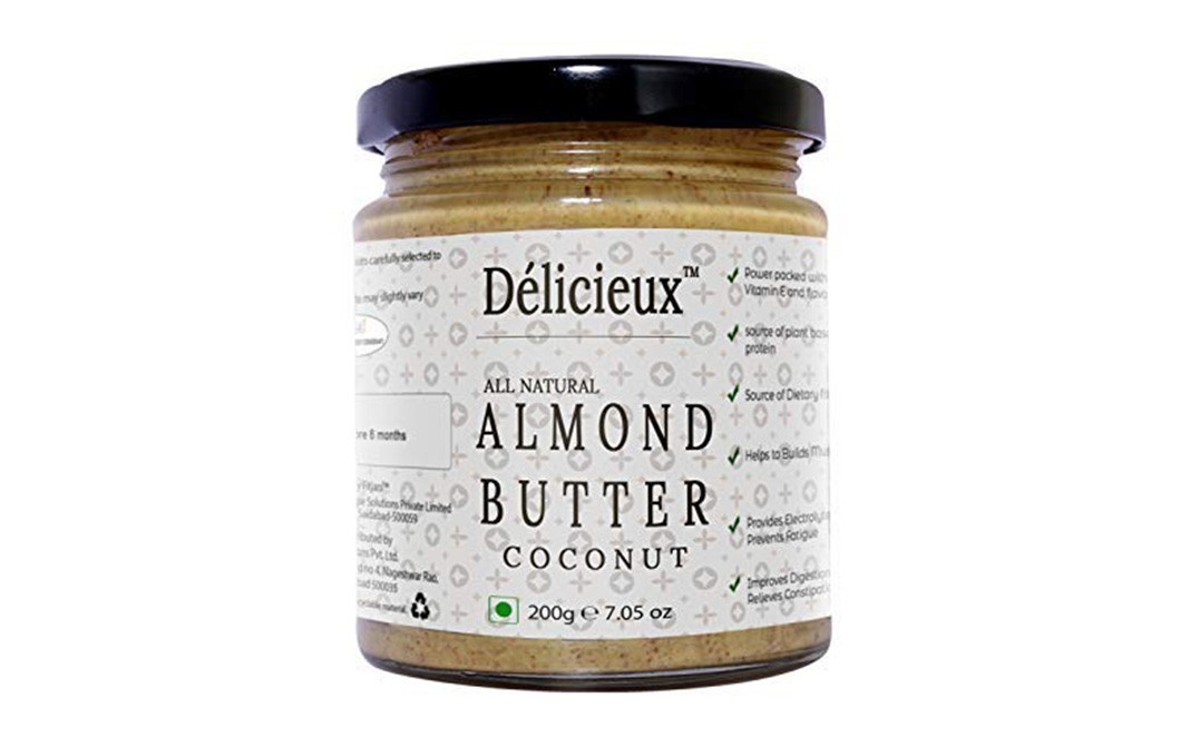 Delicieux All Natural Almond Butter, Coconut   Glass Jar  200 grams